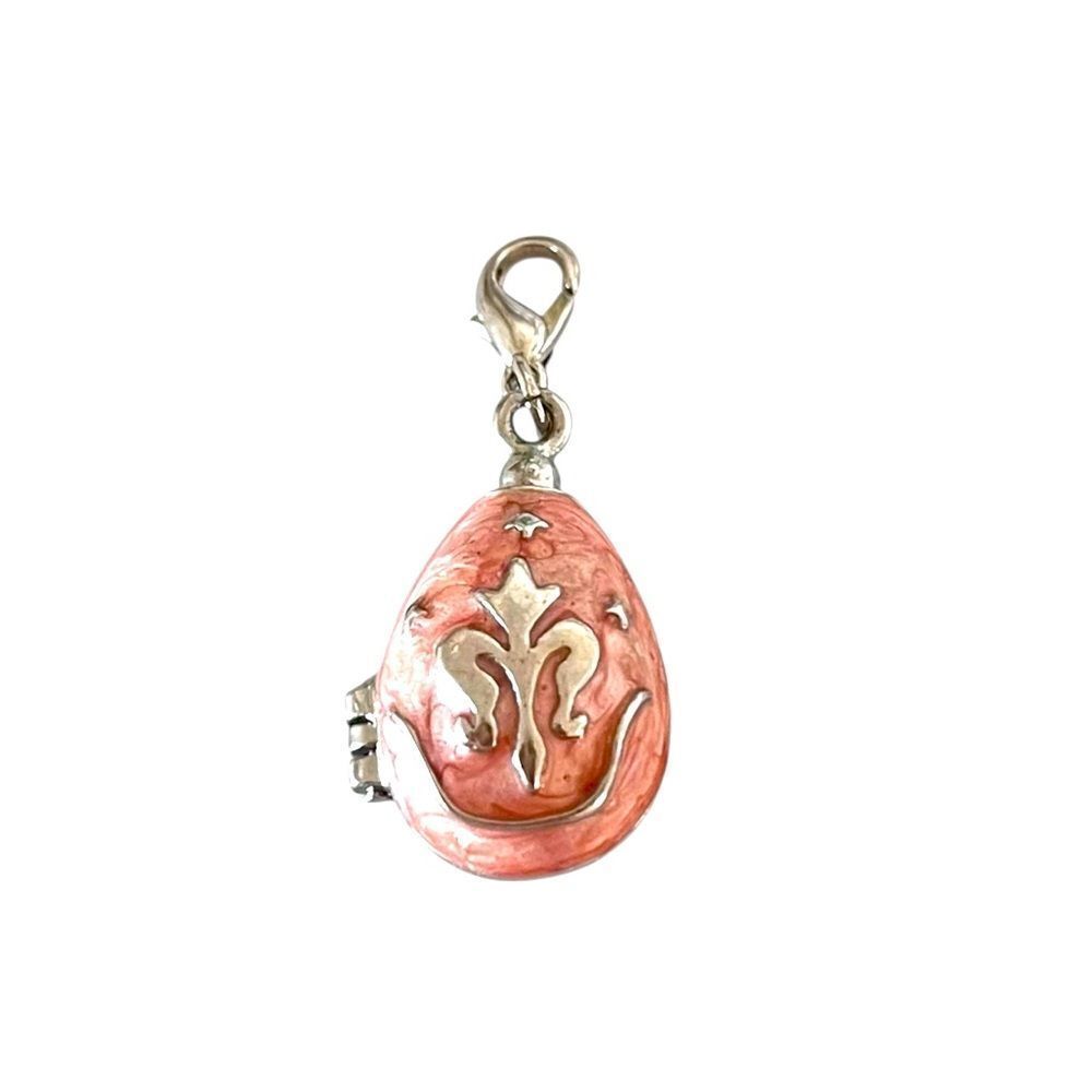 Silver Enameled La Fleur Egg Locket Pendant Charm
